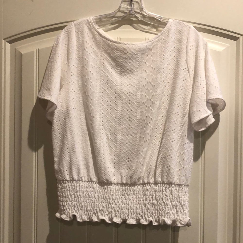 EUC Michael Michael Kors Sz M white knit top with smocked bottom. Worn 2x